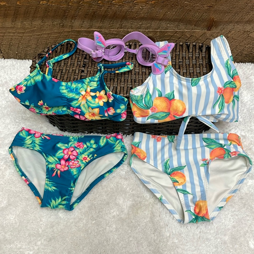 Girls' Bikini Swimsuits Size XS (Bundle of 2) & H20 Life Butterfly Swim Googles